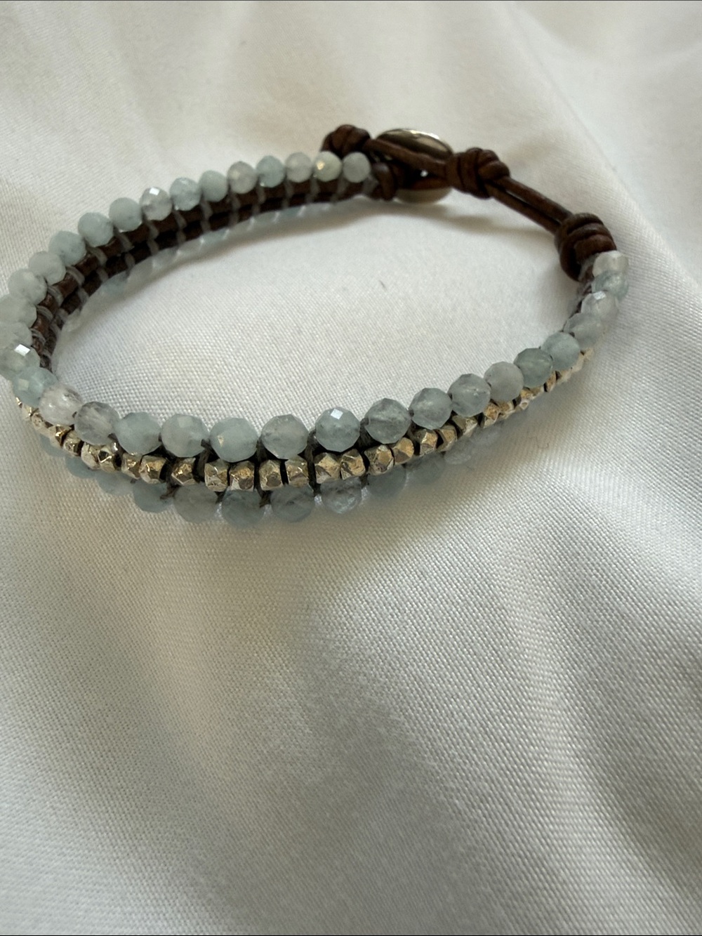 NEW Chan Luu Adjustable Light Blue Beaded Wrap Bracelet with Silver Accents